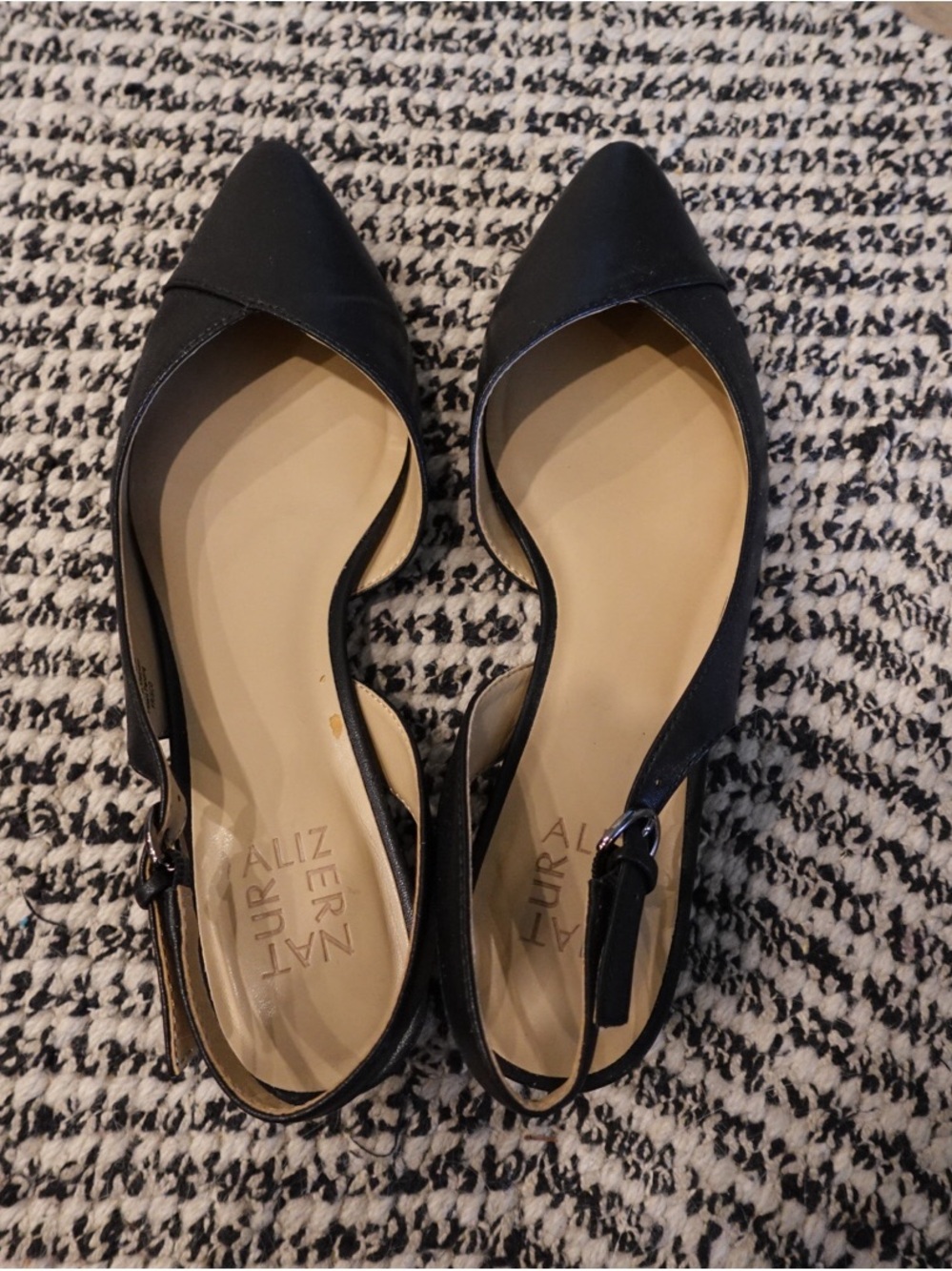 Black Pointed Toe D'Orsay Slingback Flats